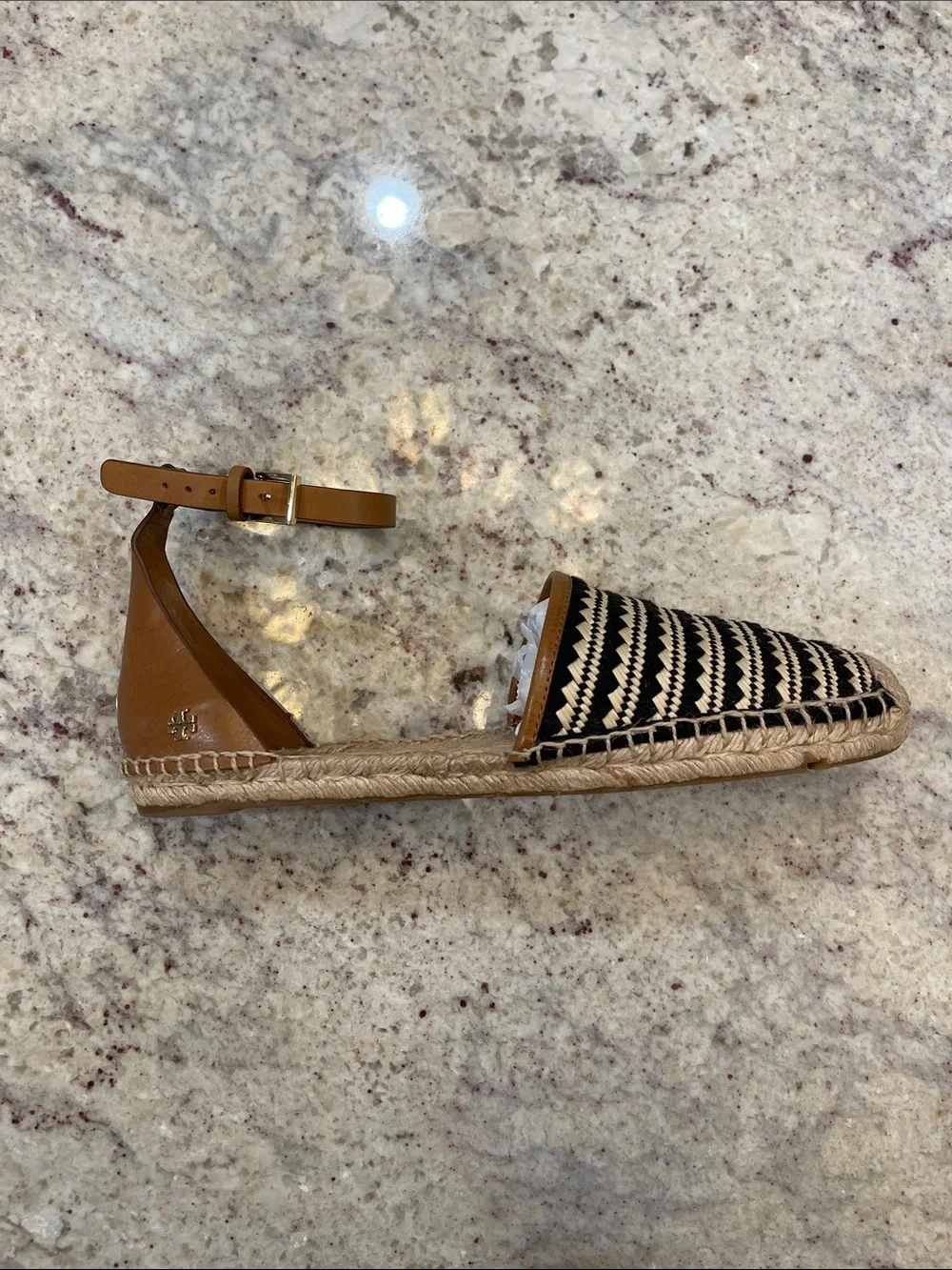 Tory Burch Mosaic Straw Flat Espadrille Sandals Size 11 – Black Natural Like New